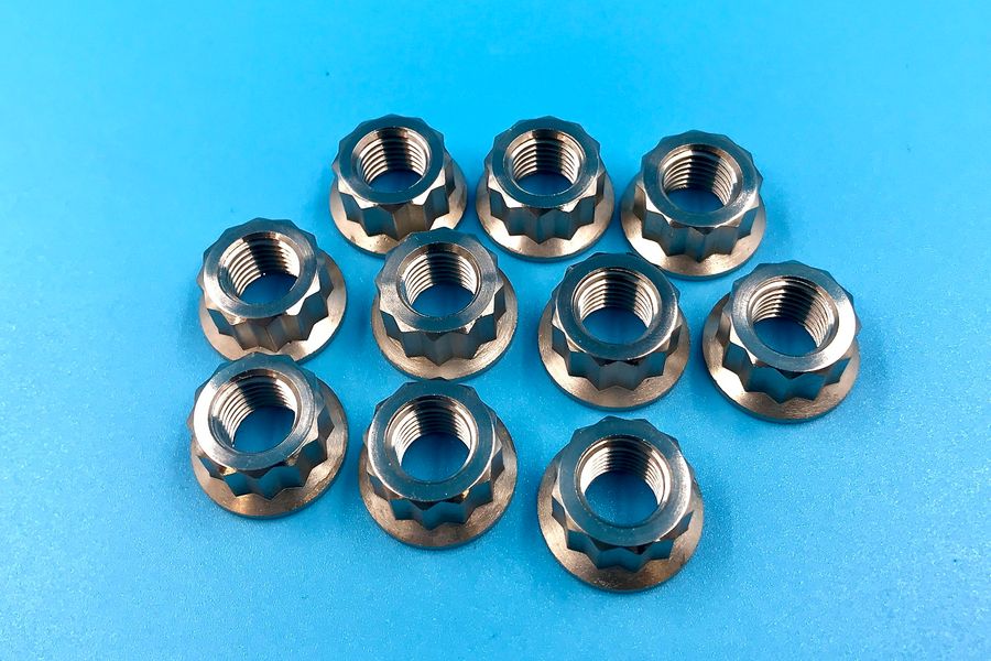 NUT 12 POINT FLANGED M10 x 1.50mm [TITANIUM]
